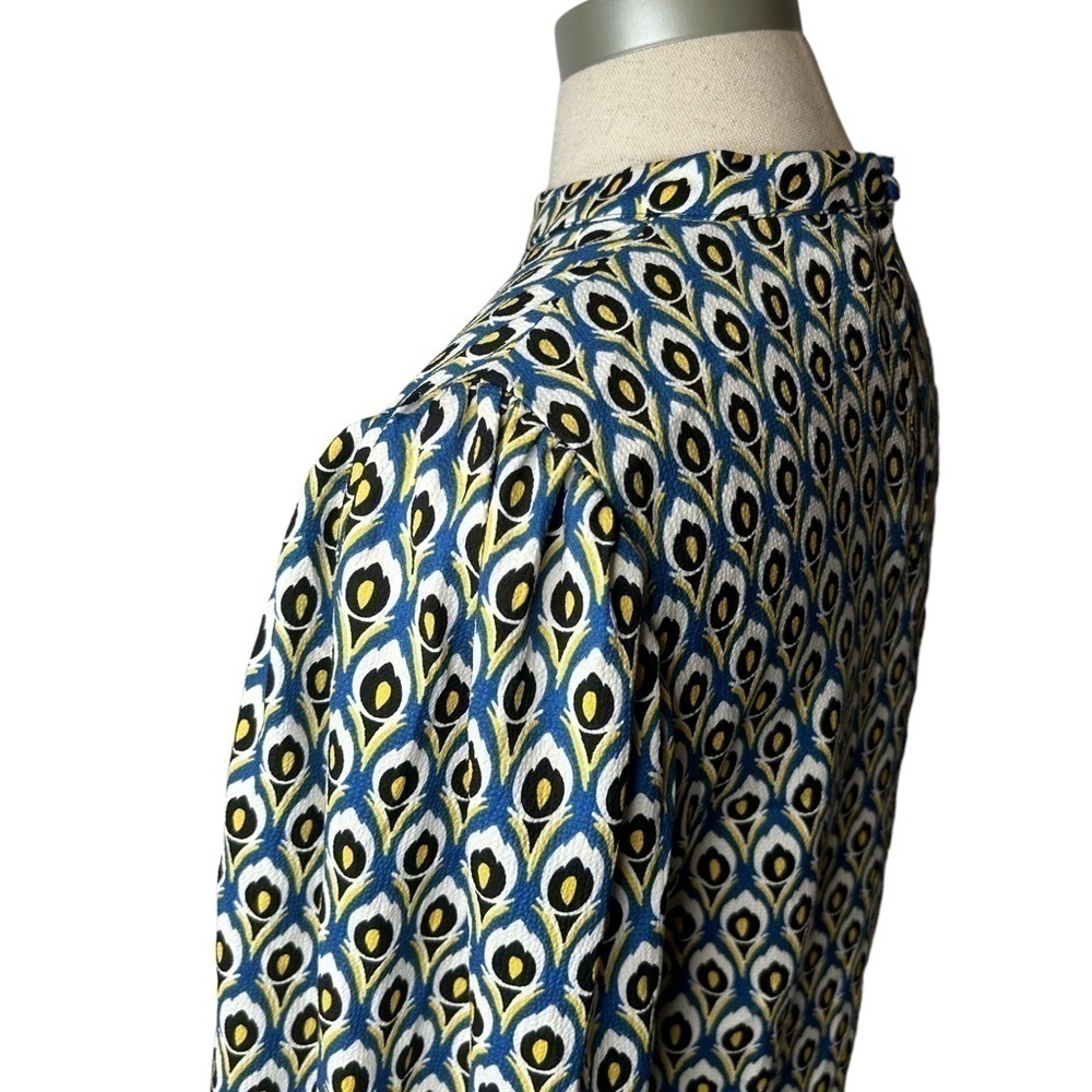Cupcakes & Cashmere Peacock Abstract Printed Mock Neck Long Sleeve Blouse Small - Picture 5 of 13